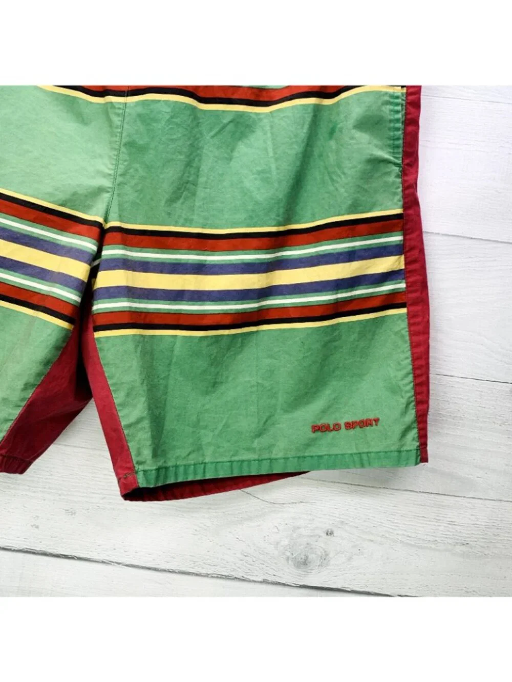 VTG Ralph Lauren Polo Sport Mens Swim Trunks Red Green Yellow Stripe Size XL
